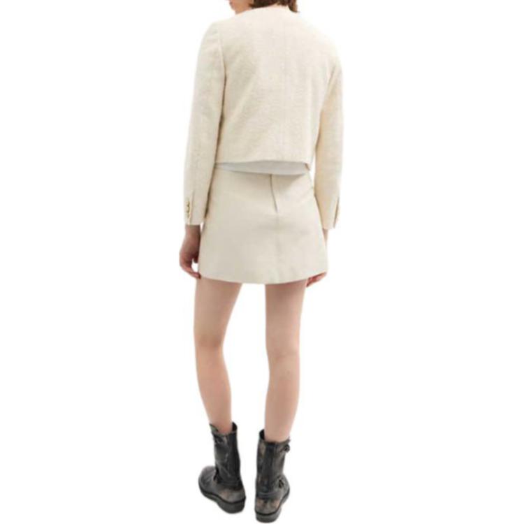 Shop (Women) COACH  Short Tweed Jacket Long-Sleeve Crewneck Off-White CBT08-CRM
