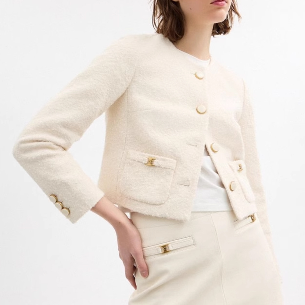 Purchase (Women) COACH  Short Tweed Jacket Long-Sleeve Crewneck Off-White CBT08-CRM
