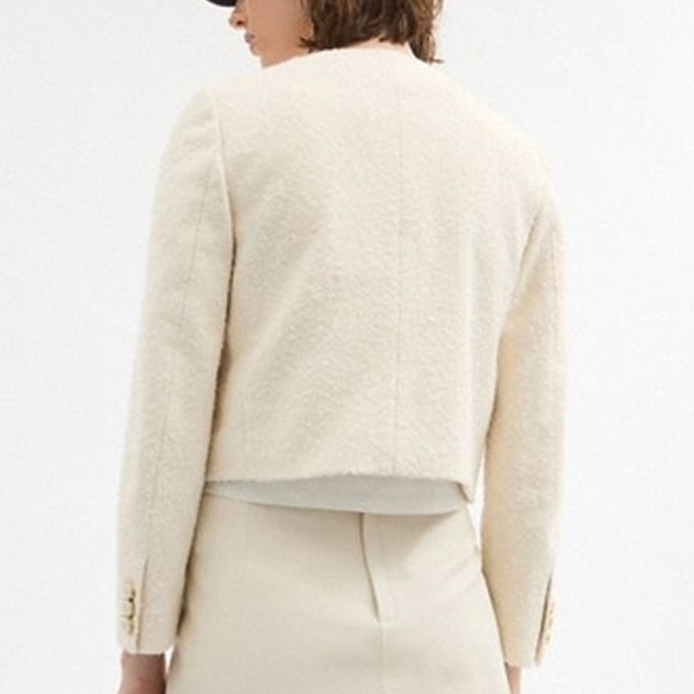 Sizing (Women) COACH  Short Tweed Jacket Long-Sleeve Crewneck Off-White CBT08-CRM