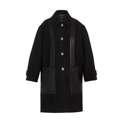 (Women) COACH Single-Breasted Mid-Length Coat Black Colorblock Design CF054-BLK