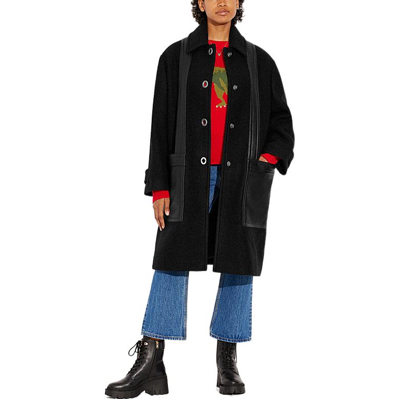 Lookbook (Women) COACH  Single-Breasted Mid-Length Coat Black Colorblock Design CF054-BLK