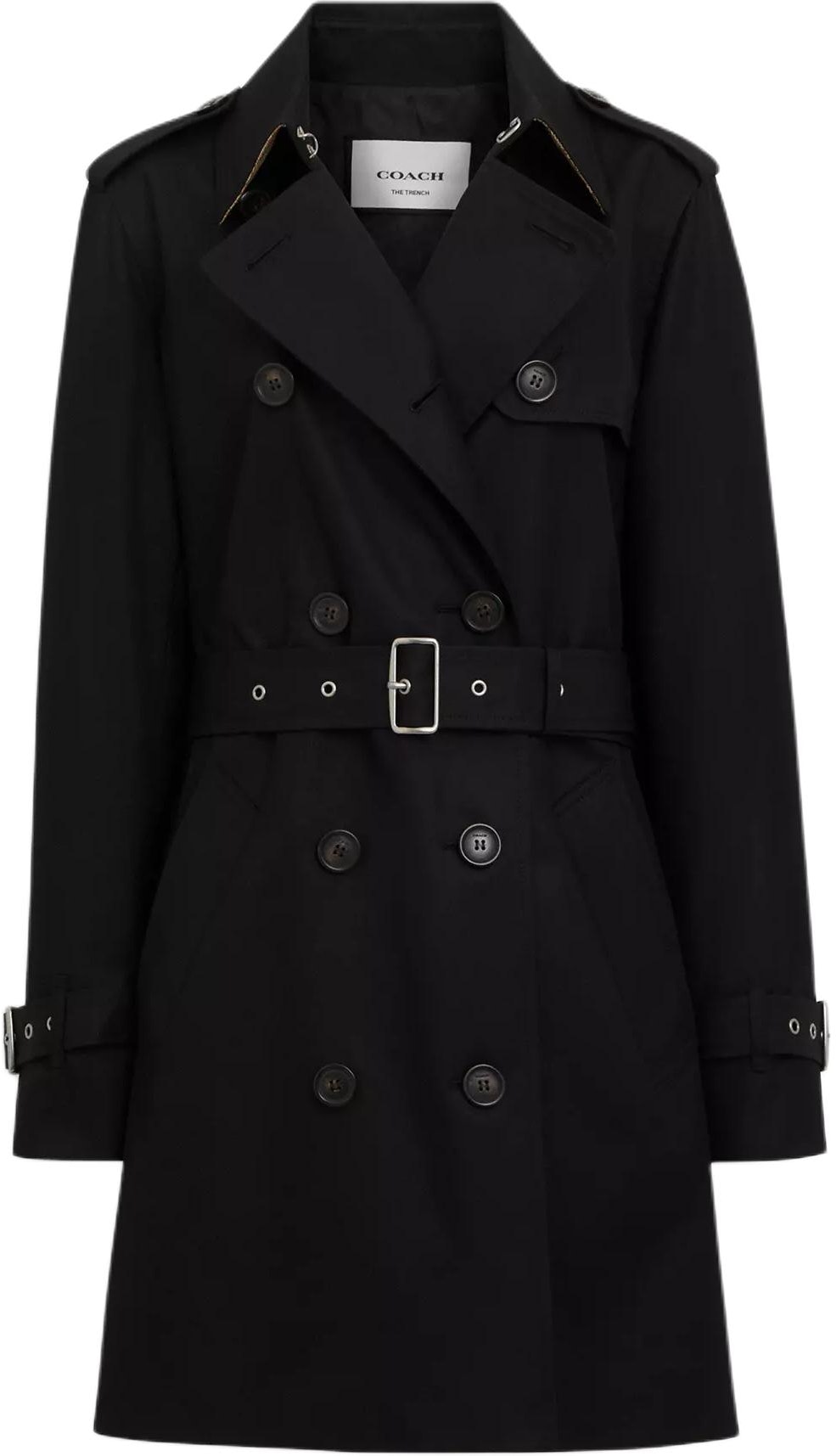 women-coach-solid-black-double-breasted-long-trench-coat-cr-116-blk