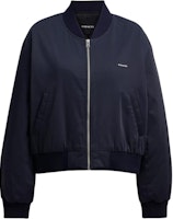 (Women) COACH Solid Color Bomber Jacket with Zipper and Baseball Collar. CBB71-NAV (Women) COACH Solid Color Bomber Jacket with Zipper and Baseball Collar. CBB71-NAV