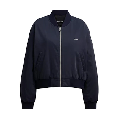 (Women) COACH Solid Color Bomber Jacket with Zipper and Baseball Collar. CBB71-NAV