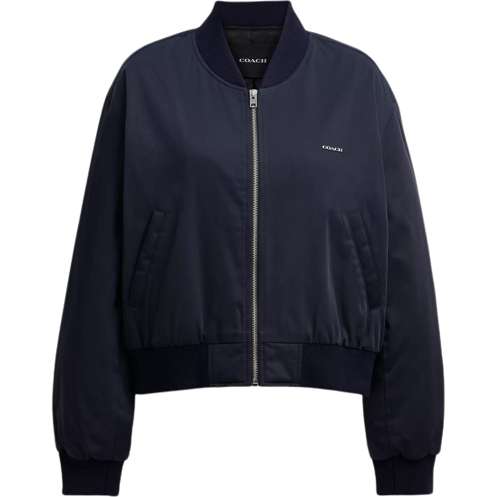 Order (Women) COACH  Solid Color Bomber Jacket with Zipper and Baseball Collar. CBB71-NAV