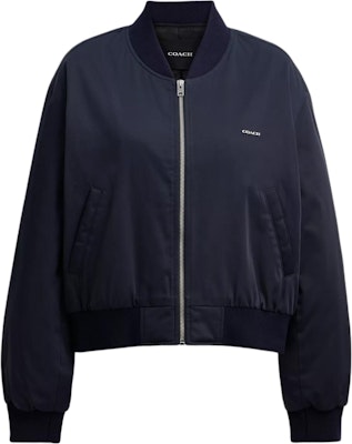 (Women) COACH Solid Color Bomber Jacket with Zipper and Baseball Collar. CBB71-NAV Order (Women) COACH Solid Color Bomber Jacket with Zipper and Baseball Collar. CBB71-NAV