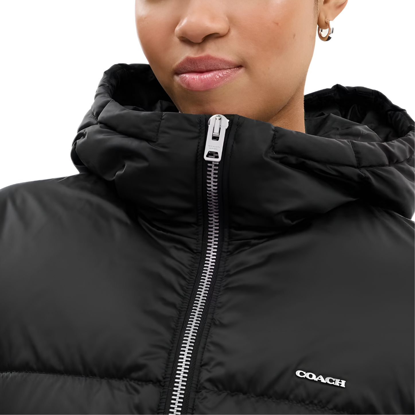 Purchase (Women) COACH  Solid Color Hooded Down Jacket with Zipper Closure. CCA28