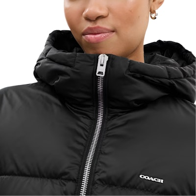 (Women) COACH Solid Color Hooded Down Jacket with Zipper Closure. CCA28 Purchase (Women) COACH Solid Color Hooded Down Jacket with Zipper Closure. CCA28