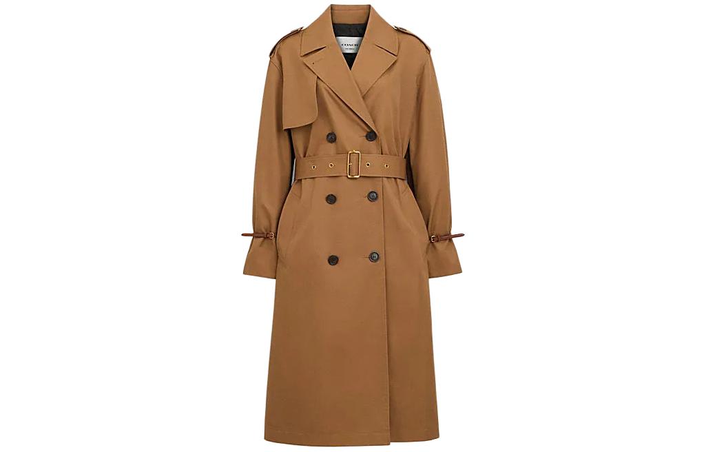 Order (Women) COACH  SS24 Double-Breasted Long Trench Coat in Dark Khaki. CR502-DKH
