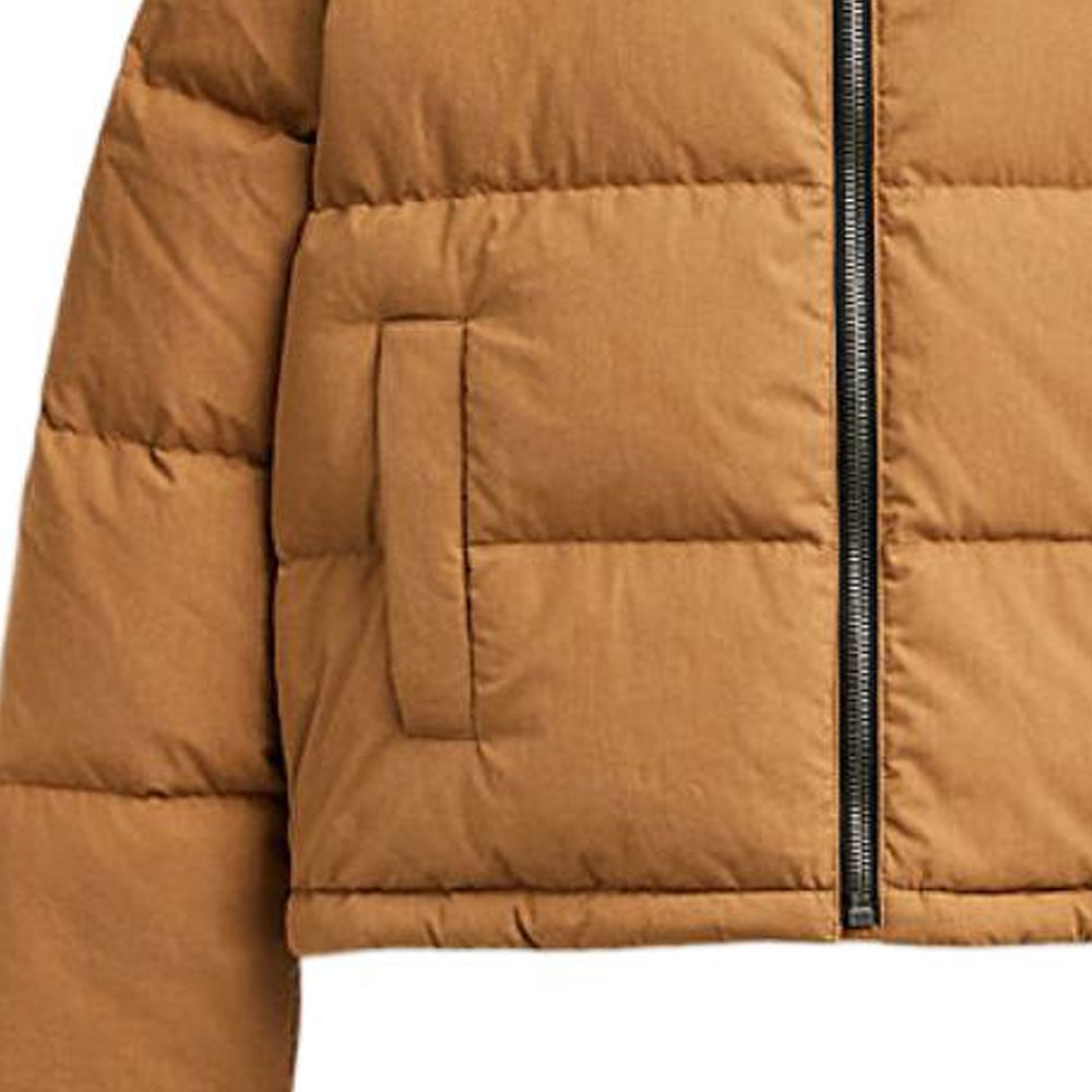 Sizing (Women) COACH  SS24 Khaki Puffer Jacket with Logo Patchwork and Zipper. CV432-LRC