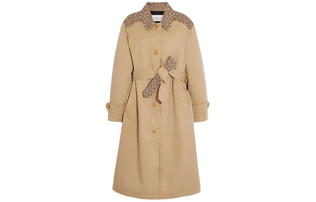 Order (Women) COACH  SS24 Logo Print Long Sleeve Trench Coat Classic Khaki. CR125-EAL