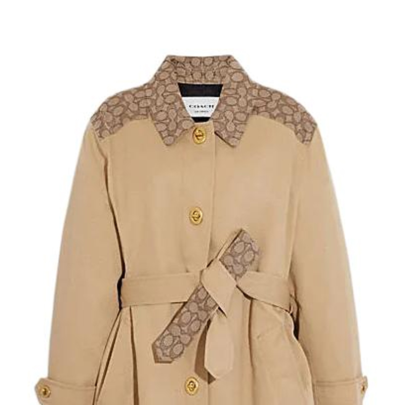 Details for (Women) COACH  SS24 Logo Print Long Sleeve Trench Coat Classic Khaki. CR125-EAL