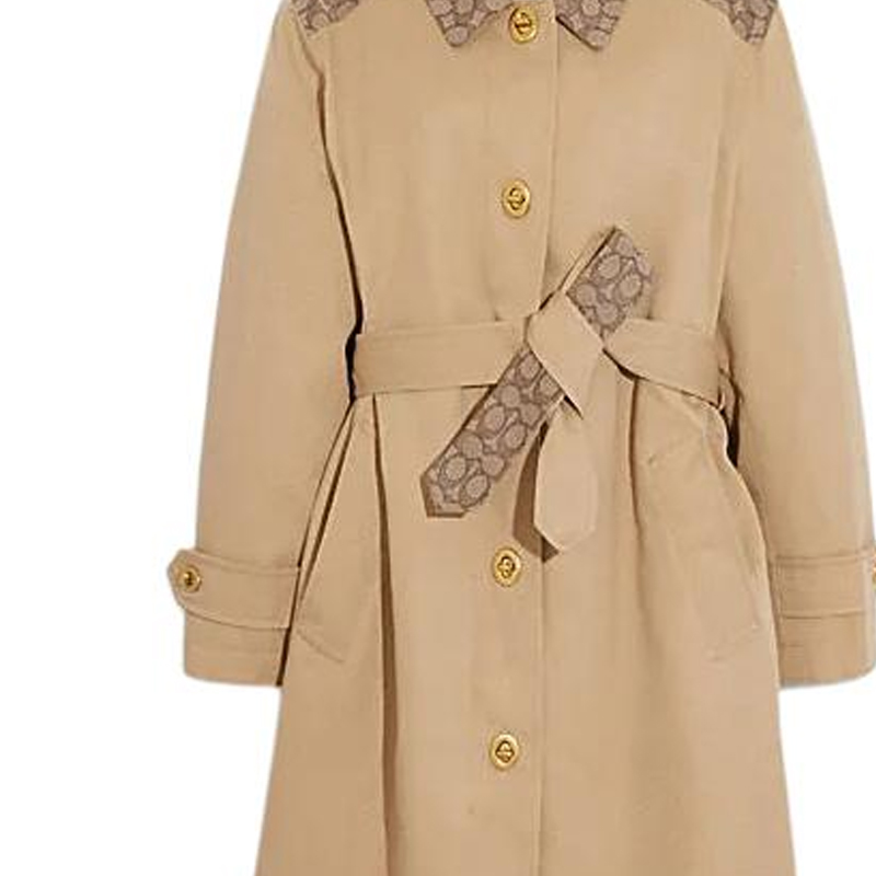 Sizing (Women) COACH  SS24 Logo Print Long Sleeve Trench Coat Classic Khaki. CR125-EAL
