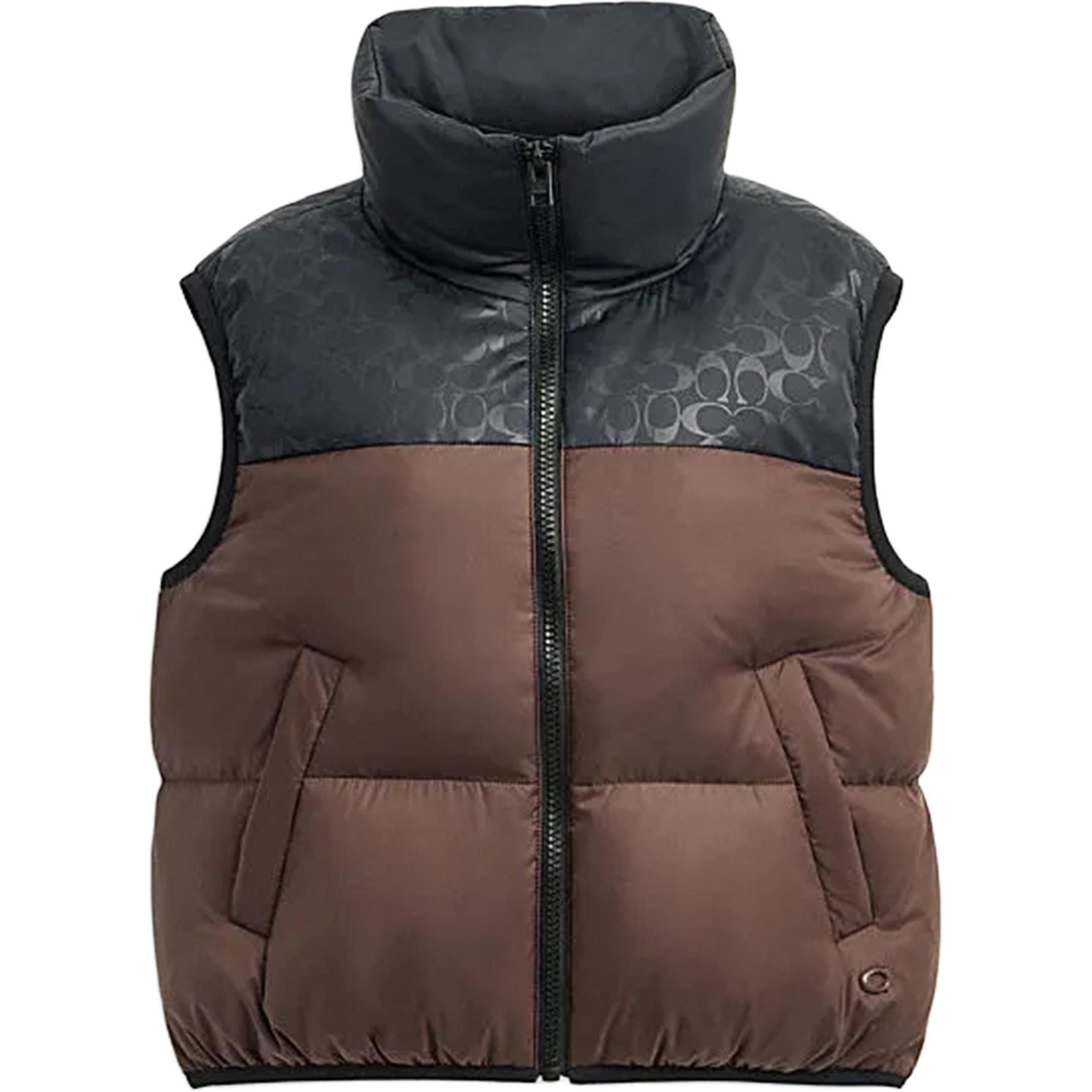 (Women) COACH  SS24 Solid Color Zip-Up Stand Collar Vest - Black Brown CU417-BK