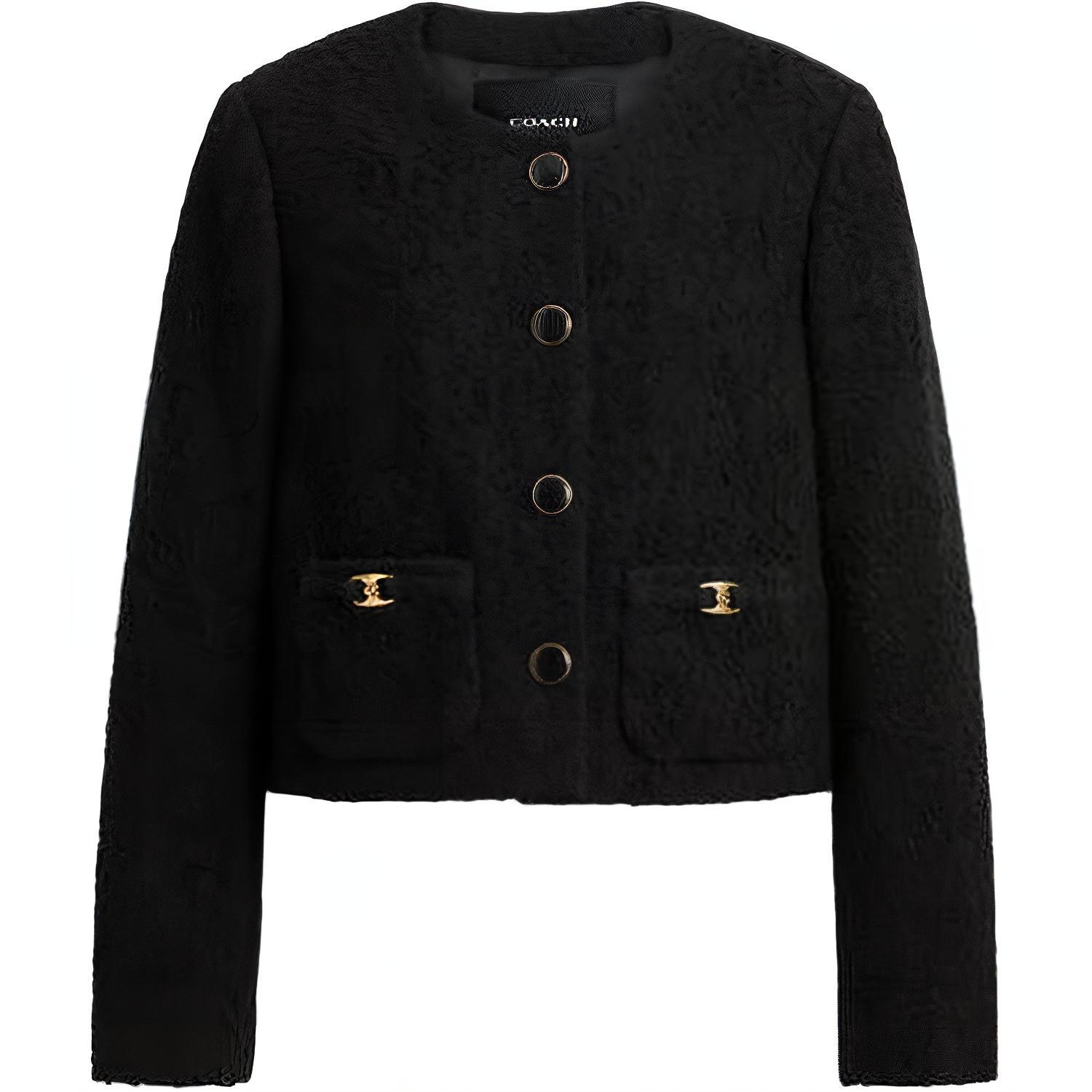 Order (Women) COACH  SS25 Black Cropped Long-Sleeve Tweed Jacket CZ726-BLK
