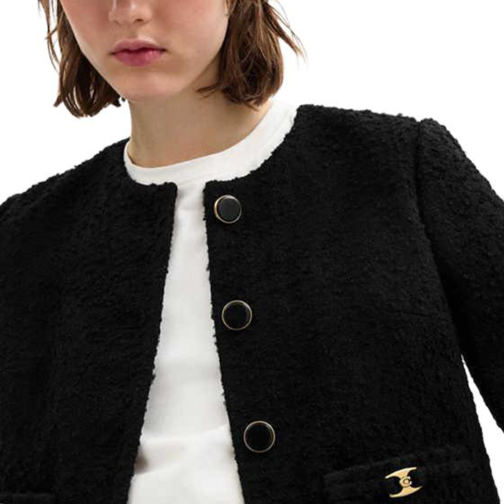 Purchase (Women) COACH  SS25 Black Cropped Long-Sleeve Tweed Jacket CZ726-BLK