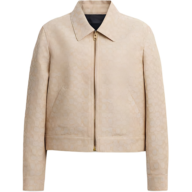 (Women) COACH  SS25 Printed Long Sleeve Jacket with Zipper Pocket in Light Khaki. CAG62-LKH