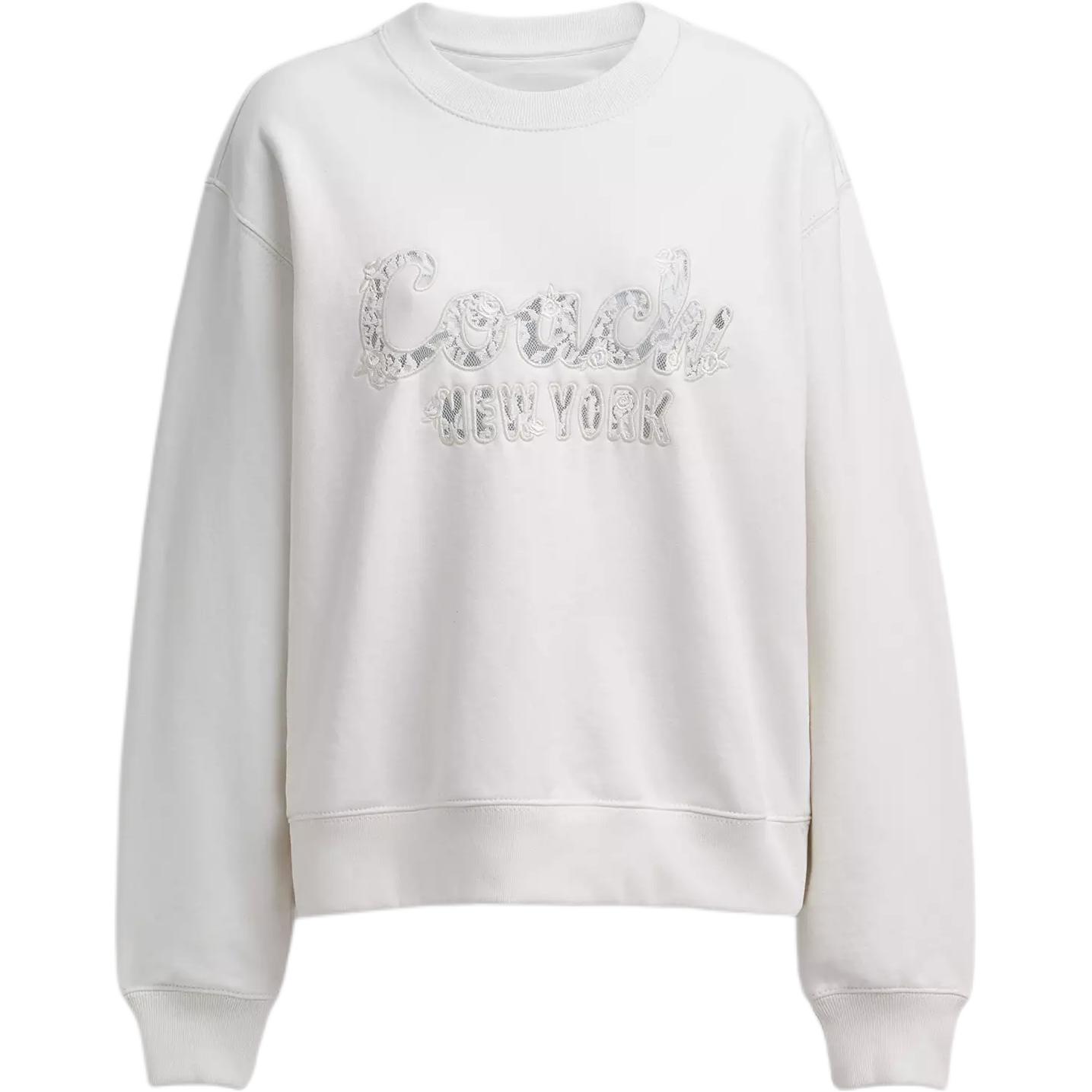 (Women) COACH  White Crewneck Sweatshirt with Embroidered Script Logo. CAH59-WHT