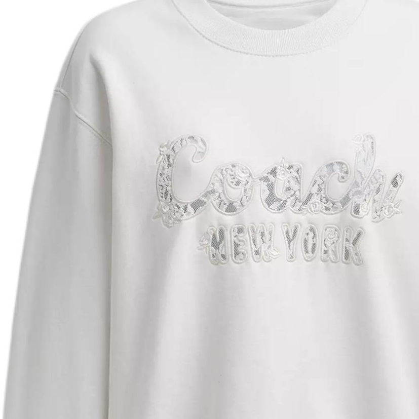Details for (Women) COACH  White Crewneck Sweatshirt with Embroidered Script Logo. CAH59-WHT