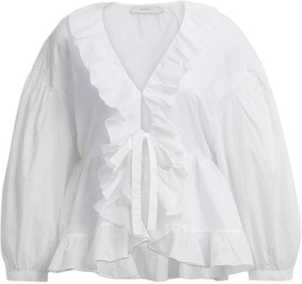 (Women) COACH White Ruffle V-Neck Long Sleeve Cotton Shirt SS25 CAY68-WHT Buy (Women) COACH White Ruffle V-Neck Long Sleeve Cotton Shirt SS25 CAY68-WHT