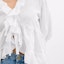 Details for (Women) COACH White Ruffle V-Neck Long Sleeve Cotton Shirt SS25 CAY68-WHT