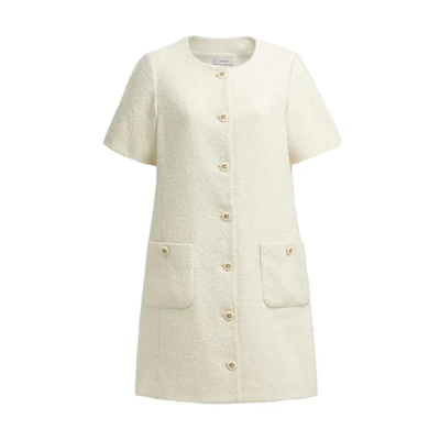 (Women) COACH White Short-Sleeve Button-Up Crewneck Dress CX324-CRM