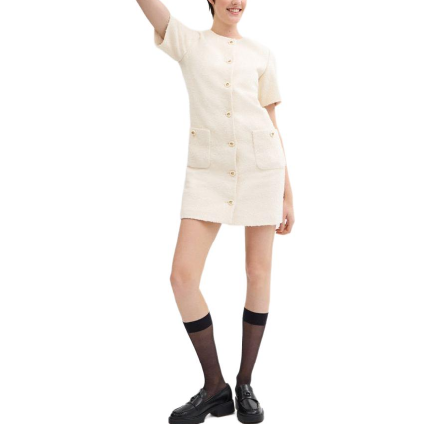 Lookbook (Women) COACH  White Short-Sleeve Button-Up Crewneck Dress CX324-CRM