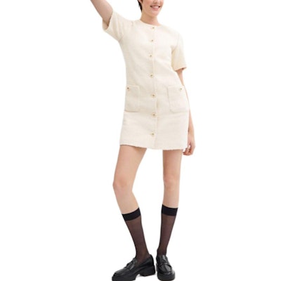 (Women) COACH White Short-Sleeve Button-Up Crewneck Dress CX324-CRM Lookbook (Women) COACH White Short-Sleeve Button-Up Crewneck Dress CX324-CRM