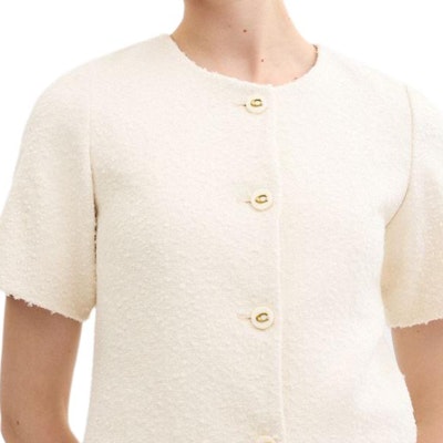 (Women) COACH White Short-Sleeve Button-Up Crewneck Dress CX324-CRM Purchase (Women) COACH White Short-Sleeve Button-Up Crewneck Dress CX324-CRM