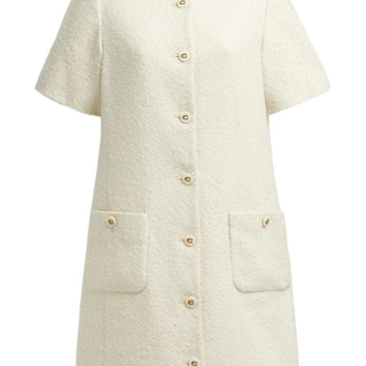 Details for (Women) COACH  White Short-Sleeve Button-Up Crewneck Dress CX324-CRM