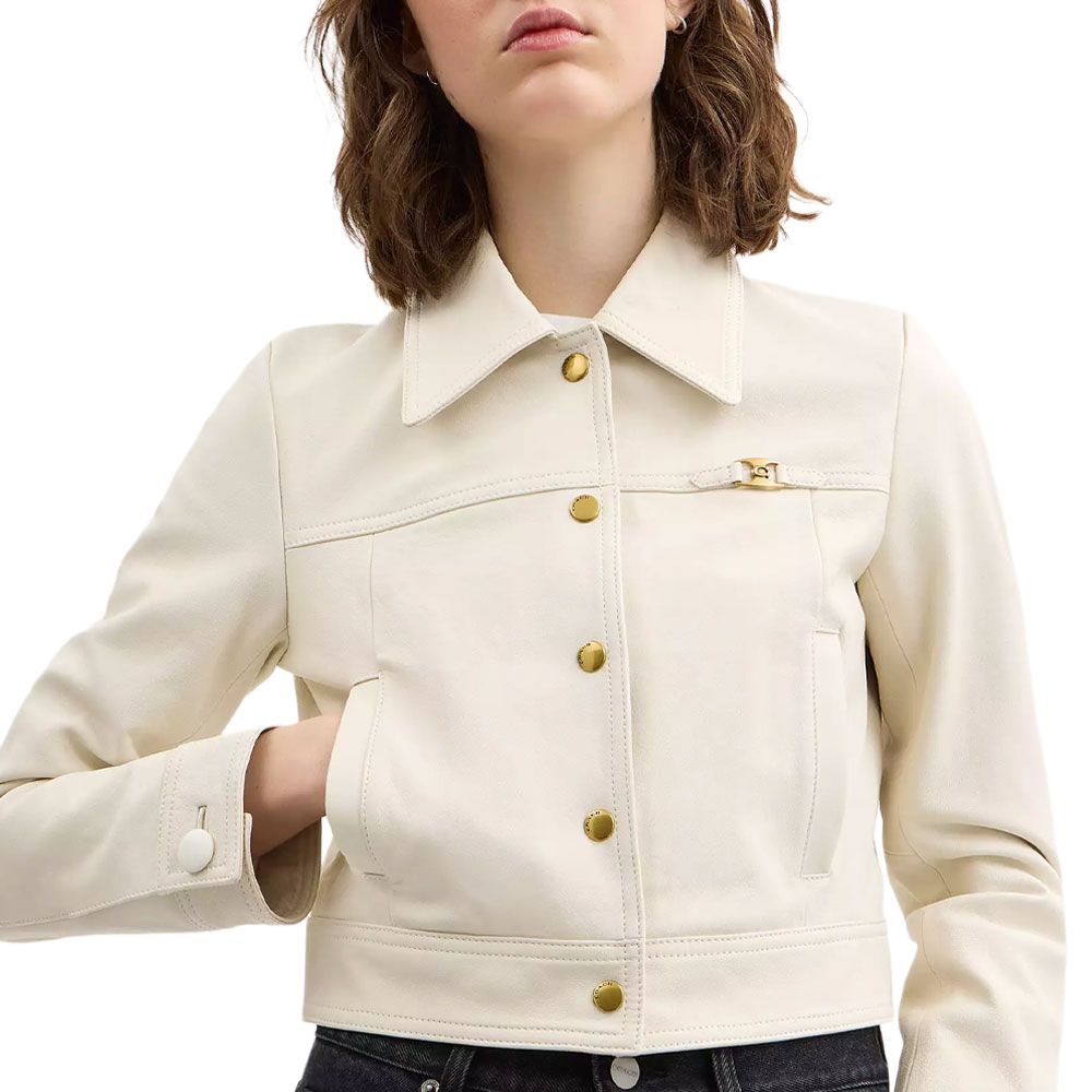 Purchase (Women) COACH  White Single-Breasted Long Sleeve Leather Jacket. CZ722-WHT