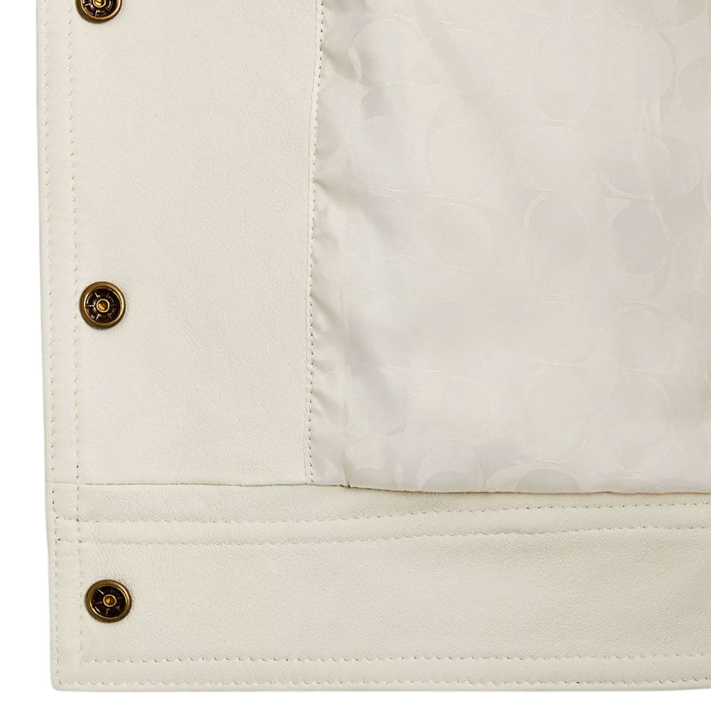 Details for (Women) COACH  White Single-Breasted Long Sleeve Leather Jacket. CZ722-WHT