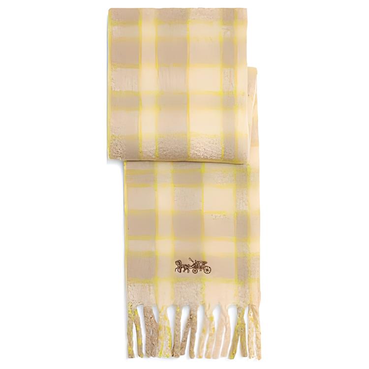 (Women) COACH  Yellow Plaid Pattern Wool Scarf. CK713IVO