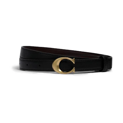 (Women) COACH Black Leather Belt with Gold Buckle, 1.8cm Wide Brown Print 89352-B4C1A