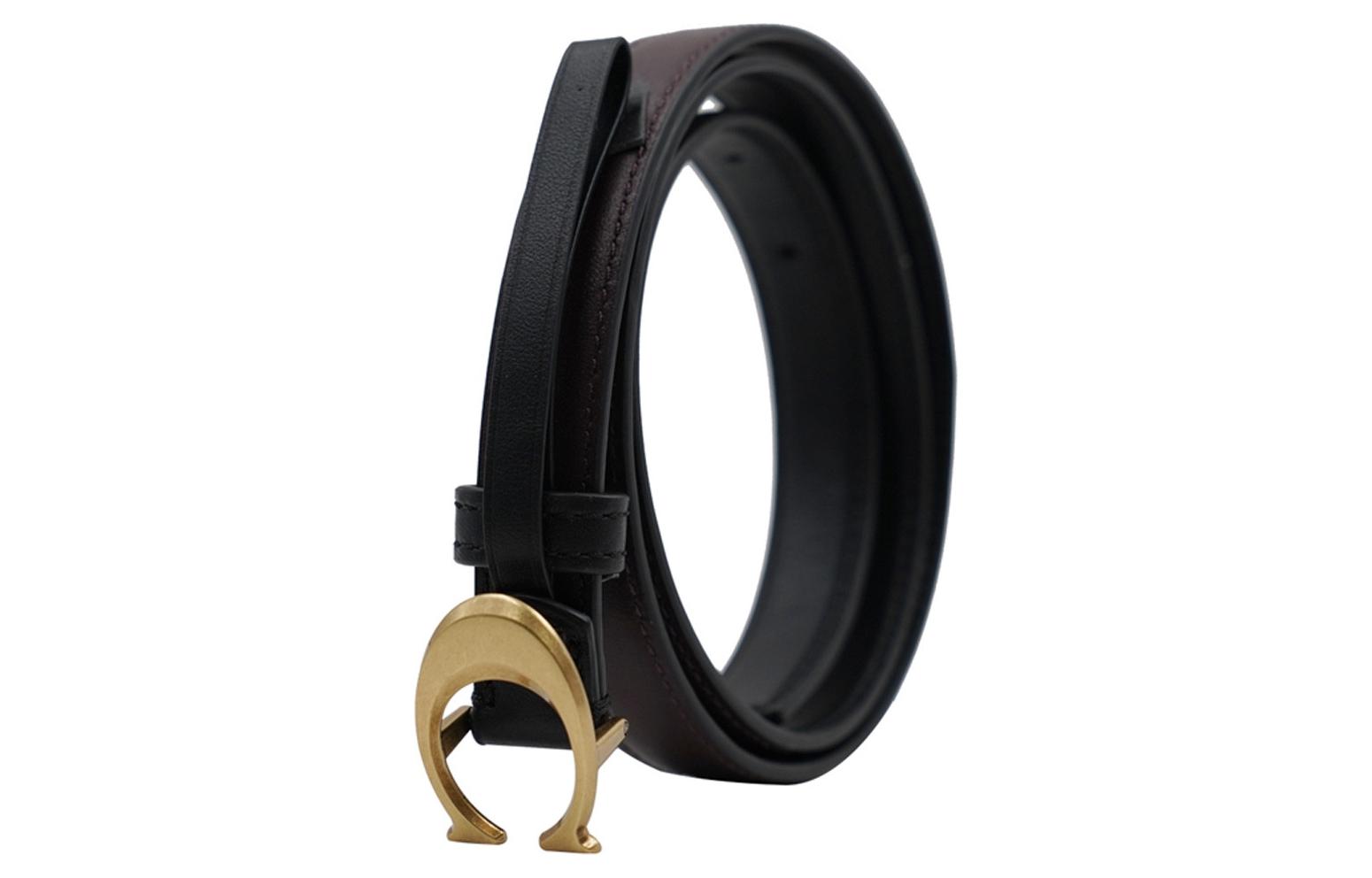 Purchase (W) 코치 블랙 가죽 벨트 골드 버클 1.8cm 브라운 프린트 89352-B4C1A