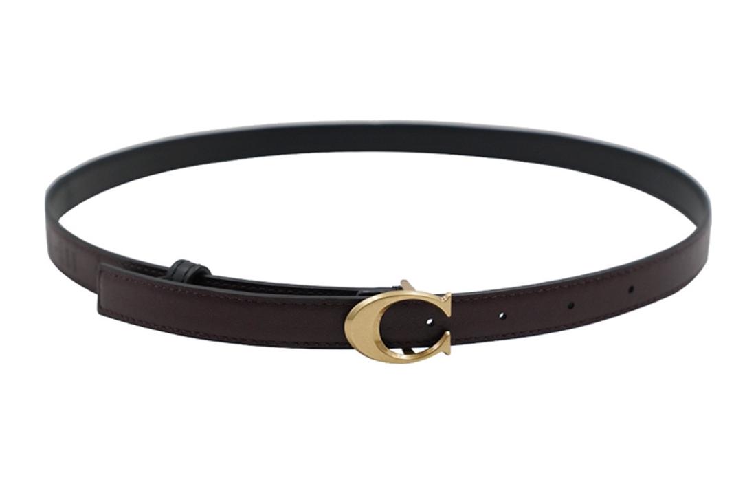 Details for (W) 코치 블랙 가죽 벨트 골드 버클 1.8cm 브라운 프린트 89352-B4C1A