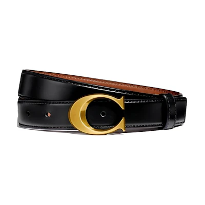 (Women) COACH Black Leather Belt with Logo Buckle, 2.5cm Wide. F83960