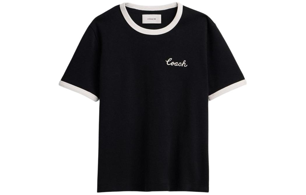 (Women) COACH Black Logo Print Crewneck Short Sleeve T-Shirt SS24. CS612-BLK