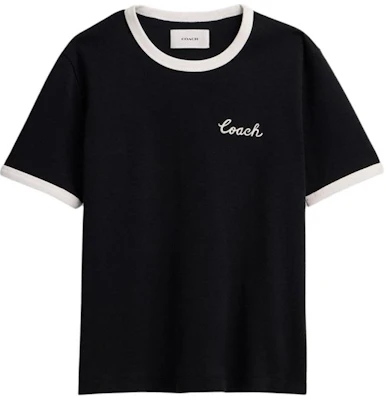 (Women) COACH Black Logo Print Crewneck Short Sleeve T-Shirt SS24. CS612-BLK Buy (Women) COACH Black Logo Print Crewneck Short Sleeve T-Shirt SS24. CS612-BLK