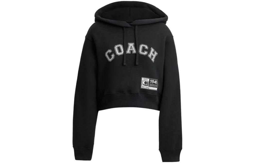 Order (W) Sudadera Hoodie Corta Coach Negra con Logo Impreso CN697-BLK