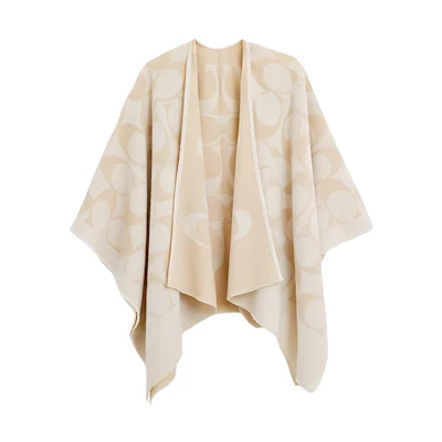 (Women) COACH Classic Double C Logo Wool Nylon Shawl for Women - Chalk White. CU811-CHK