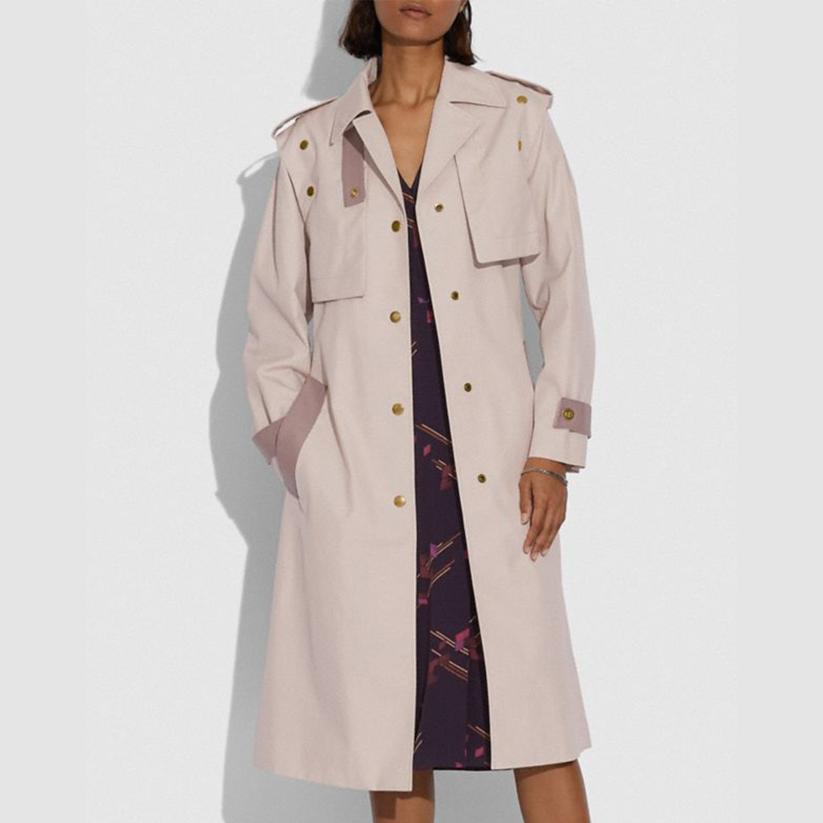 Lookbook (Women) COACH Colorblock Trench Coat with Detachable Sleeves for Women - Pink C2210-S78