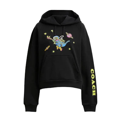 (Women) COACH Cosmic Coach Black Hoodie with Raglan Sleeves FW24. CX181-BLK