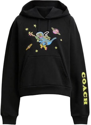 (Women) COACH Cosmic Coach Black Hoodie with Raglan Sleeves FW24. CX181-BLK Order (Women) COACH Cosmic Coach Black Hoodie with Raglan Sleeves FW24. CX181-BLK