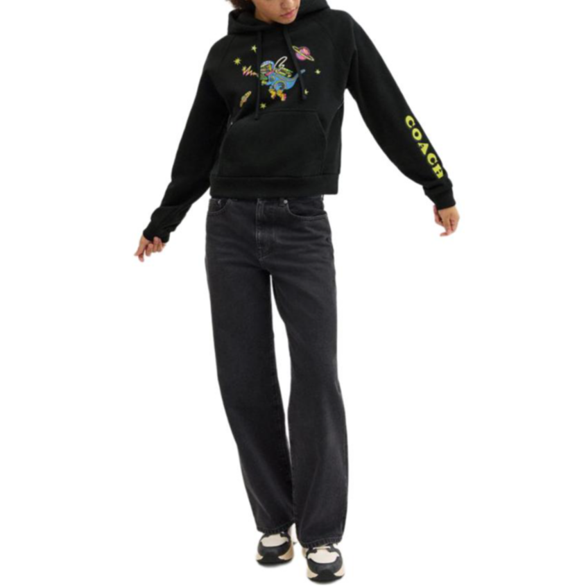 Lookbook (Women) COACH Cosmic Coach  Black Hoodie with Raglan Sleeves FW24. CX181-BLK