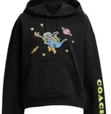 (Women) COACH Cosmic Coach Black Hoodie with Raglan Sleeves FW24. CX181-BLK Sizing (Women) COACH Cosmic Coach Black Hoodie with Raglan Sleeves FW24. CX181-BLK