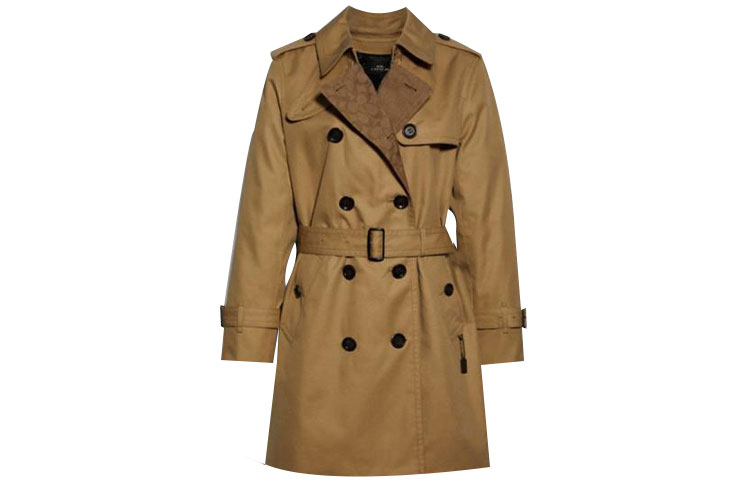 Order (Women) COACH Double-Breasted Trench Coat Khaki Monogram Long Sleeve. 89627-EAL