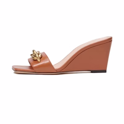 (W) Coach Elise Wedge 'Black Leather One-Strap Slides'