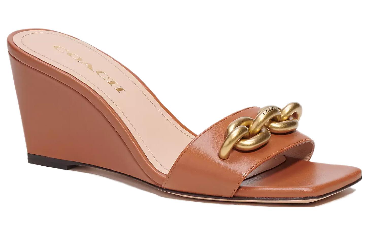 Order (Women) Coach Elise Wedge 'Black Leather One-Strap Slides' CK001_BAR