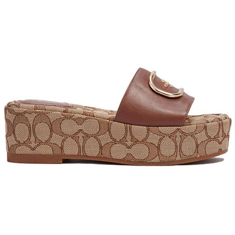 Order COACH蔻馳 Eloise 真皮 經典標誌型 織帶 時尚涼拖 女款 棕色